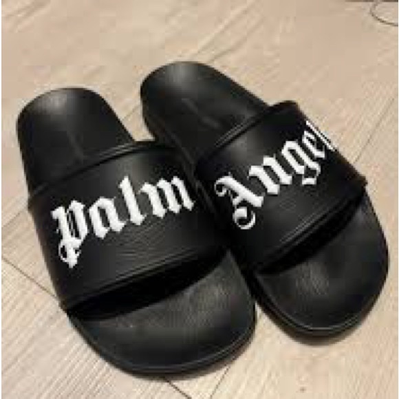 Palm Angels Black Slides with White Logo - Picture 1 of 3